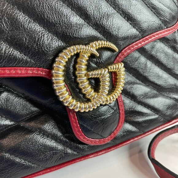 Gucci Black Red Calfskin Marmont Top Handle Crossbody Bag sku#85853(gently used) - Picture 9 of 15